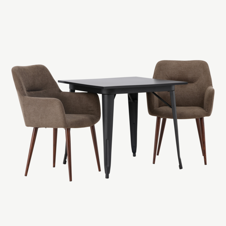 Skandinaavia stiilis söögirühm Tempe musta lauaga ja pruunid kangast tugitoolid Tomorrow, GR23898 – 4