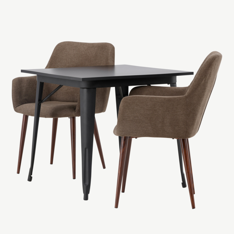 Skandinaavia stiilis söögirühm Tempe musta lauaga ja pruunid kangast tugitoolid Tomorrow, GR23898 – 6