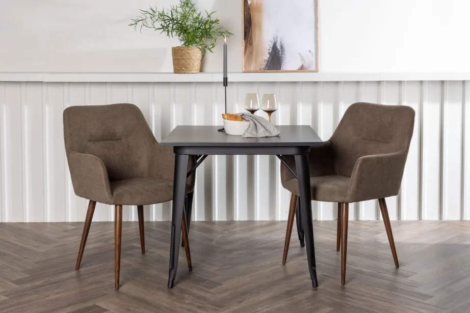 Skandinaavia stiilis söögirühm Tempe musta lauaga ja pruunid kangast tugitoolid Tomorrow, GR23898 – 8