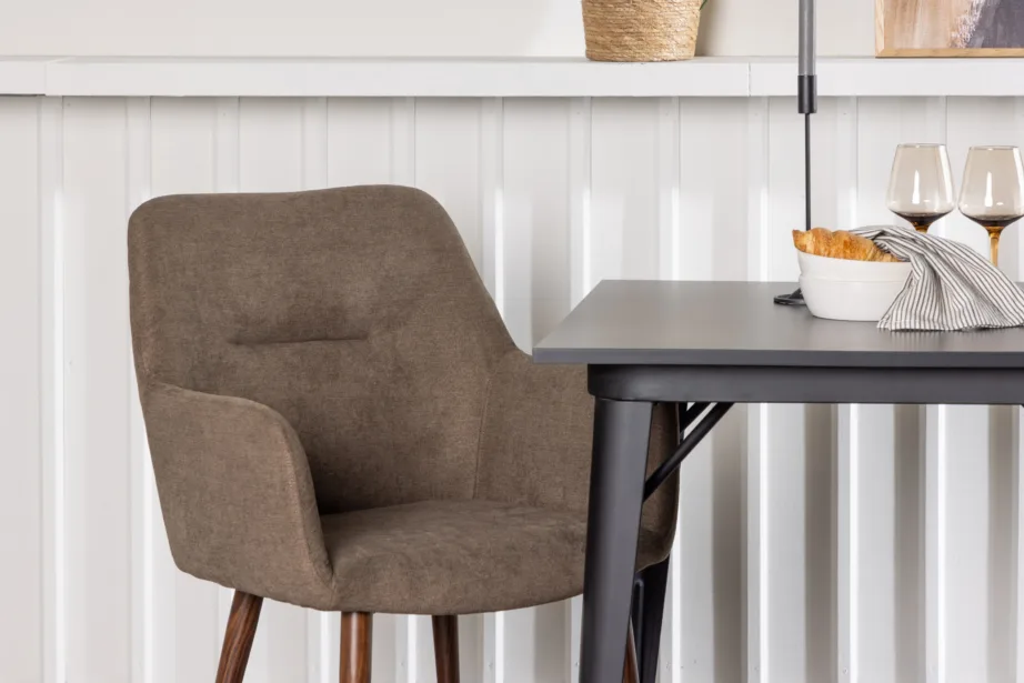 Skandinaavia stiilis söögirühm Tempe musta lauaga ja pruunid kangast tugitoolid Tomorrow, GR23898 – 9