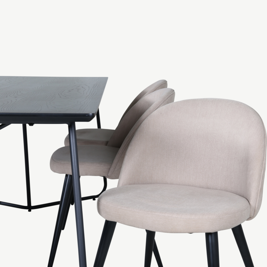 Skandinaavia stiilis söögitoakomplekt Petra musta lauaga ja beežide pehmete toolidega, GR22337 – 4
