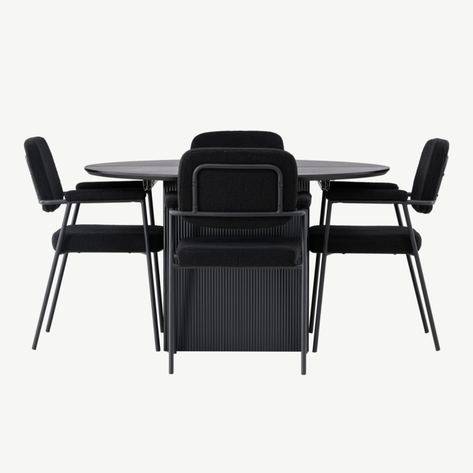 Skandinaavia stiilis ümmargune söögilaud Matilda ja mustad polsterdatud toolid Yesterday, GR23540 – 3