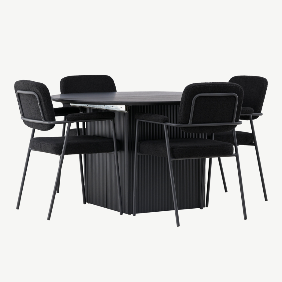 Skandinaavia stiilis ümmargune söögilaud Matilda ja mustad polsterdatud toolid Yesterday, GR23540 – 4