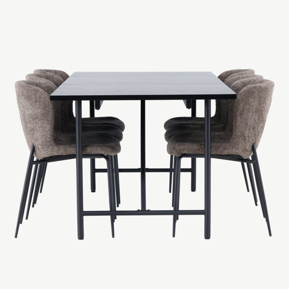 Söögikomplekt Astrid musta MDF lauaga ja hallid buklee toolid Modesto, GR23526 – 3