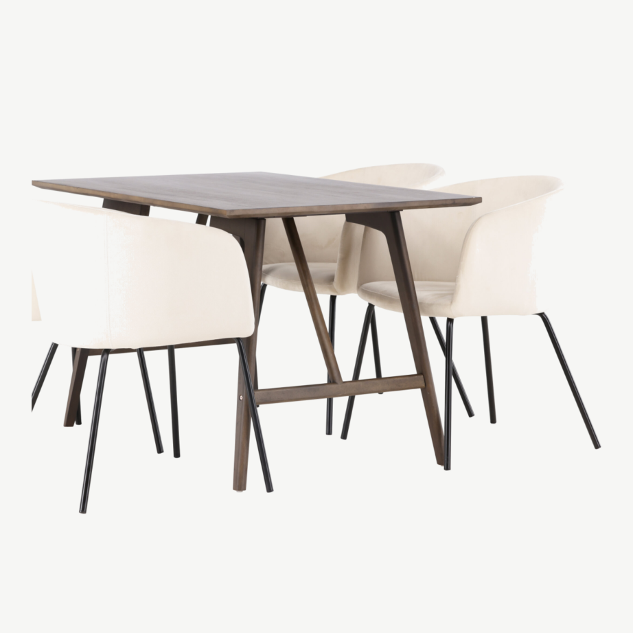 Söögikomplekt Kaseidon, tumepruun laud ja beežid polsterdatud Berit toolid, GR23871 – 4