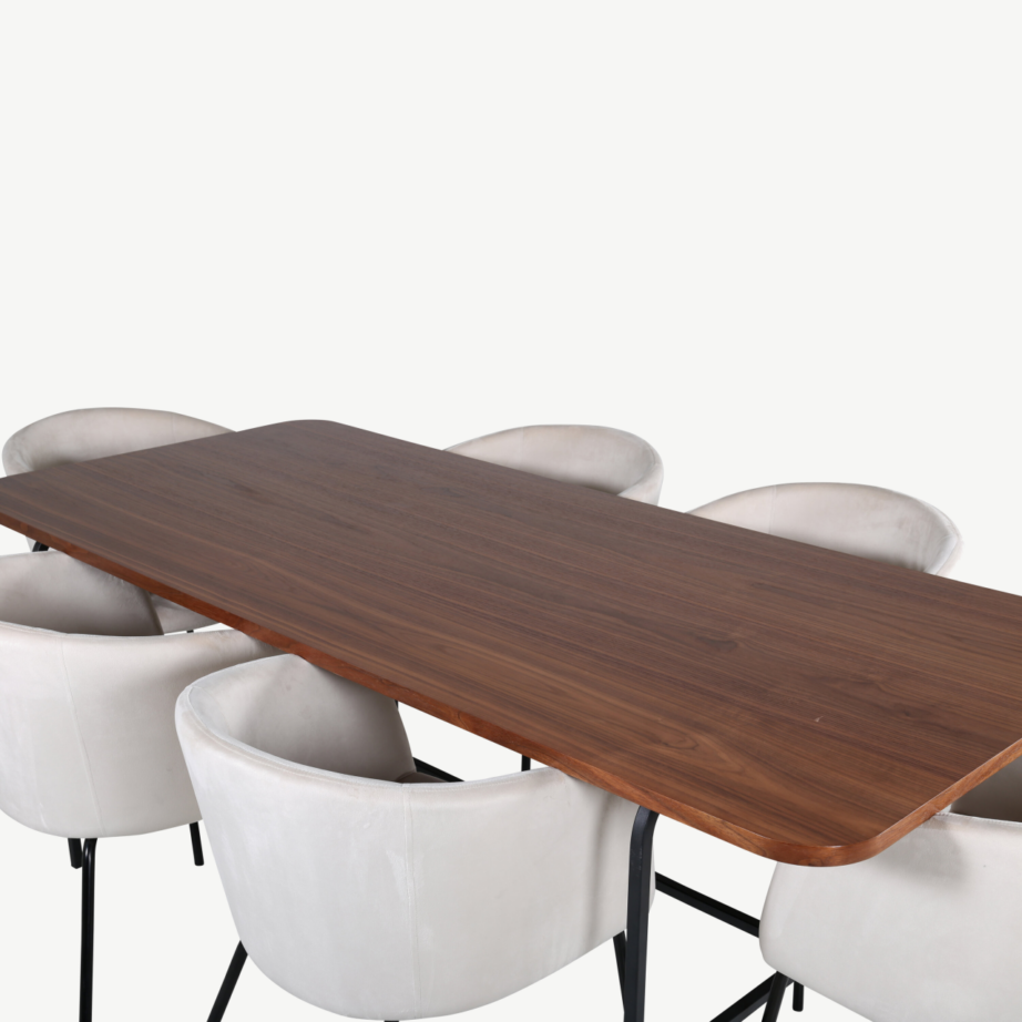 Söögikomplekt Uno – pähklispooniga söögilaud ja 6 beeži velvetkattega tooli, GR22392 – 3