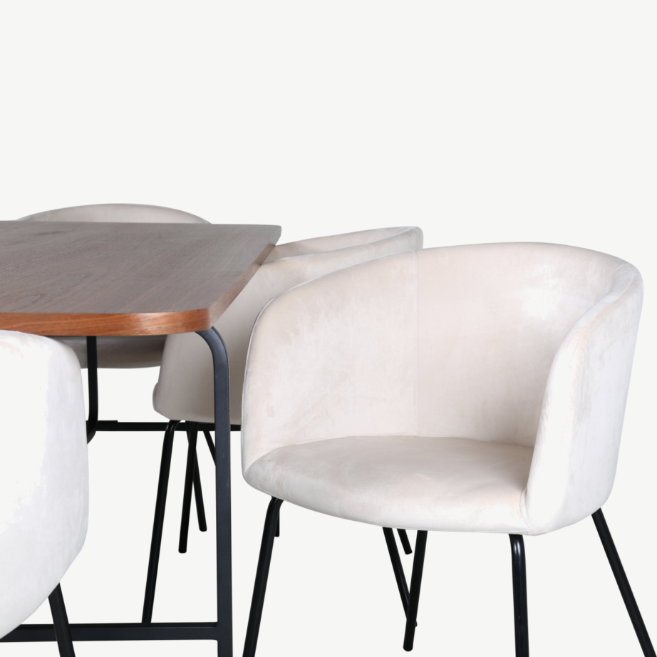 Söögikomplekt Uno – pähklispooniga söögilaud ja 6 beeži velvetkattega tooli, GR22392 – 4