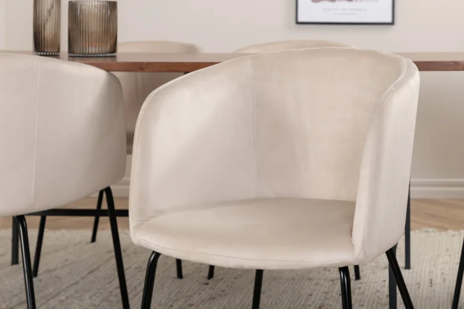 Söögikomplekt Uno – pähklispooniga söögilaud ja 6 beeži velvetkattega tooli, GR22392 – 8