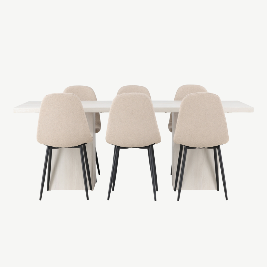 Söögilaua komplekt Olga valge peitsiga lauaga ja Polar buklee toolid (6 kohta), GR23715 – 2