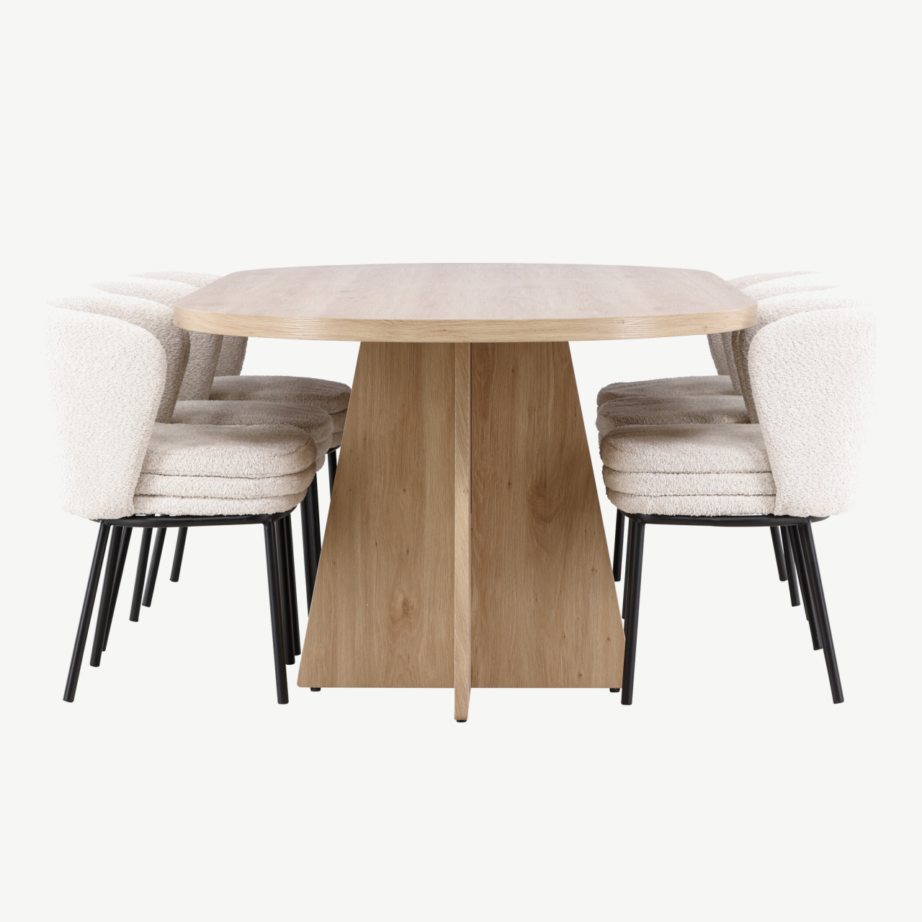 Söögilauakomplekt Bootcut laud ja Agnes toolid (looduslik MDF, buklee, 6 tooli), GR24555 – 2