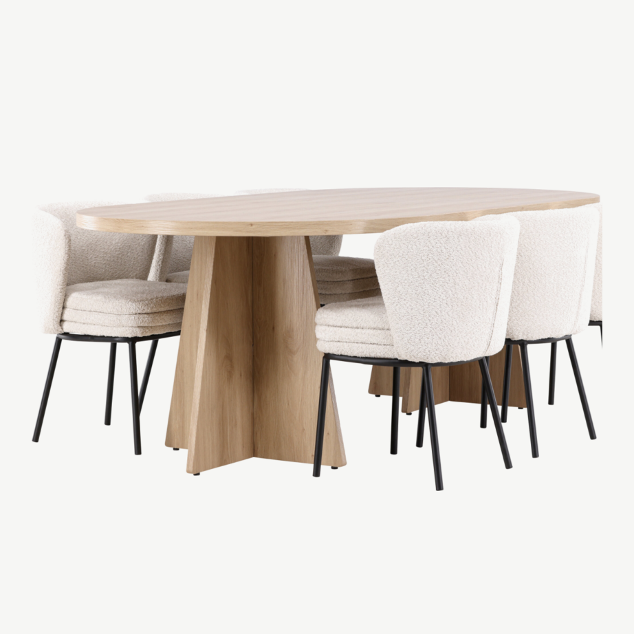 Söögilauakomplekt Bootcut laud ja Agnes toolid (looduslik MDF, buklee, 6 tooli), GR24555 – 3