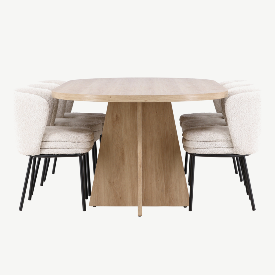 Söögilauakomplekt Bootcut laud ja Agnes toolid (looduslik MDF, buklee, 6 tooli), GR24555 – 7