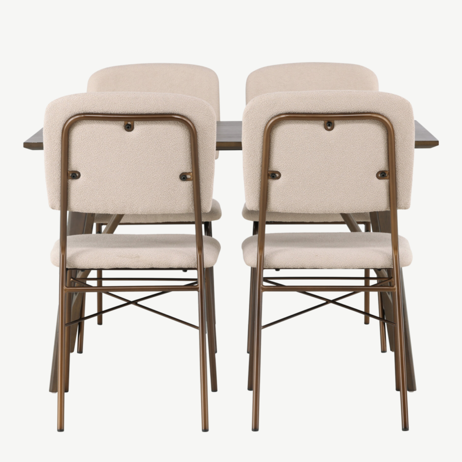 Söögilauakomplekt Kaseidon lauaga ja beežide Seda toolidega (MDF, teras, tumepruun, 4 tooli), GR23860 – 2