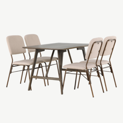 Söögilauakomplekt Kaseidon lauaga ja beežide Seda toolidega (MDF, teras, tumepruun, 4 tooli) - GR23860