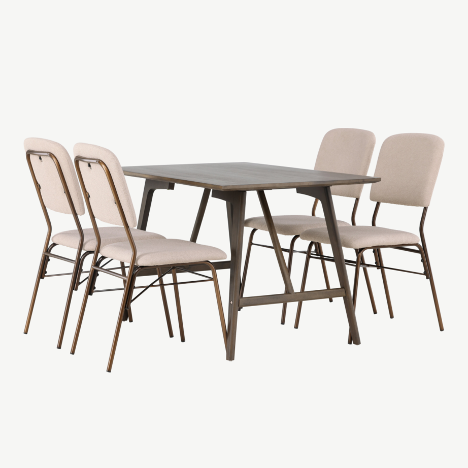 Söögilauakomplekt Kaseidon lauaga ja beežide Seda toolidega (MDF, teras, tumepruun, 4 tooli), GR23860 – 4