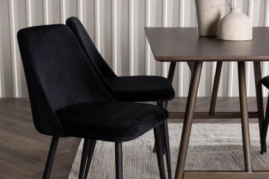 Söögilauakomplekt Kaseidon laud ja Night toolid (tumepruun, must samet), GR23864 – 6