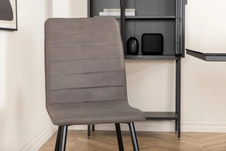 Söögilauakomplekt Leif – suitsumust klaas, must metall, 6 halli mikrofibertooliga - GR22141