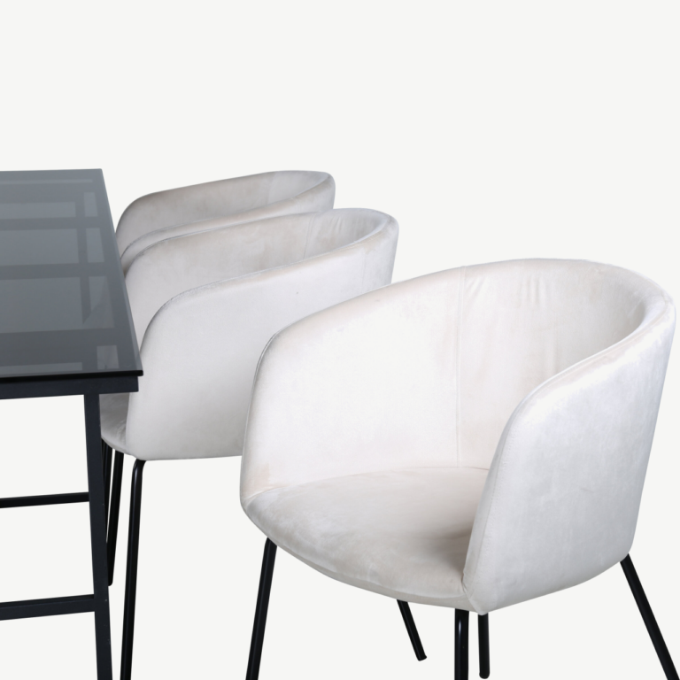 Söögilauakomplekt Leif (must klaas, beež velvetist toolid, 200x90 cm) - GR22136