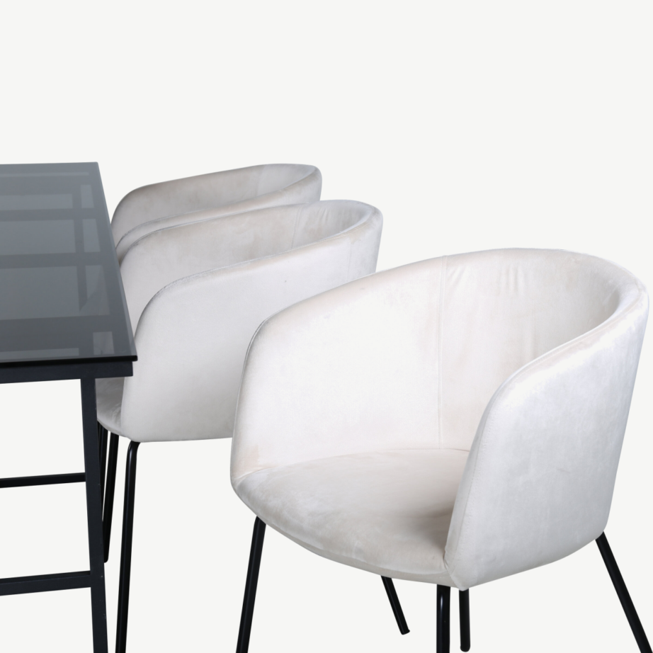 Söögilauakomplekt Leif (must klaas, beež velvetist toolid, 200×90 cm), GR22136 – 5