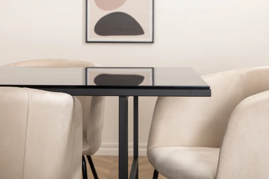 Söögilauakomplekt Leif (must klaas, beež velvetist toolid, 200×90 cm), GR22136 – 10