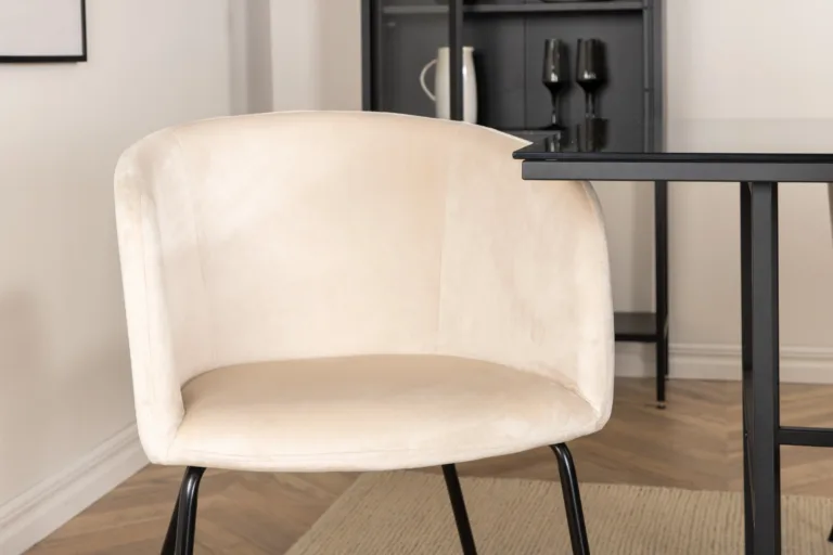 Söögilauakomplekt Leif (must klaas, beež velvetist toolid, 200x90 cm) - GR22136