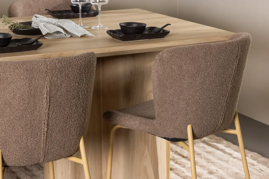 Söögilauakomplekt Olivia laud ja Modesto pruunid toolid (MDF, buklee kangas, 210×100 cm), GR24542 – 9