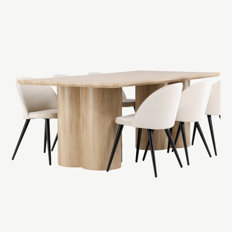 Söögilauakomplekt Olivia (valge peitsiga laud, velvetist toolid, 6 kohta) - GR24551