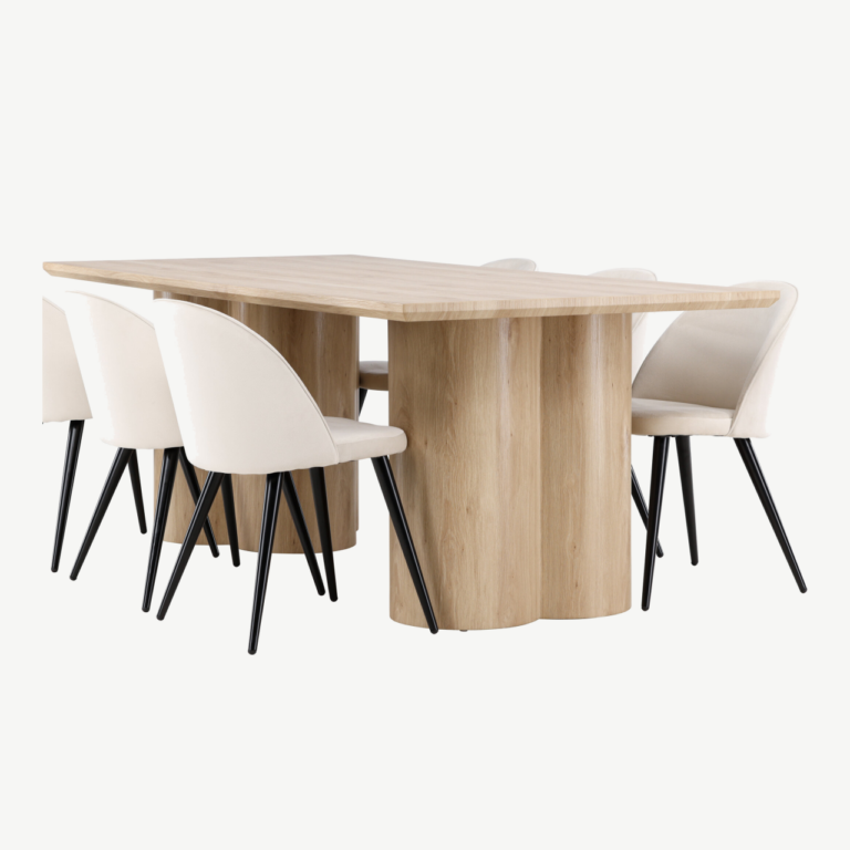 Söögilauakomplekt Olivia (valge peitsiga laud, velvetist toolid, 6 kohta) - GR24551