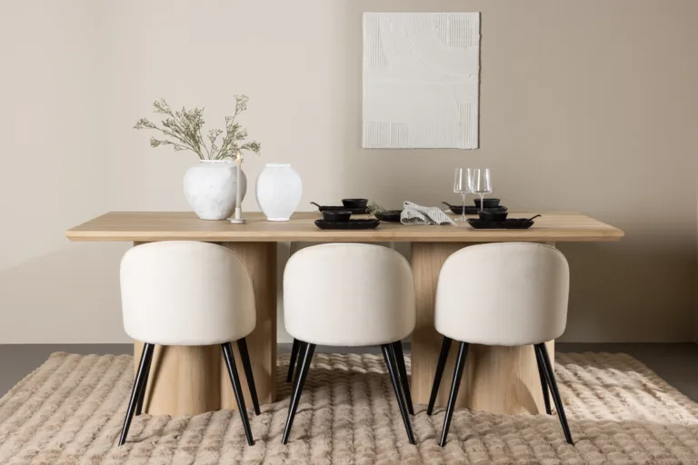 Söögilauakomplekt Olivia (valge peitsiga laud, velvetist toolid, 6 kohta) - GR24551