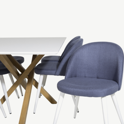 Söögilauakomplekt Piazza – valge MDF laud ja sinised velvetkangast toolid (6 tk) - GR24240
