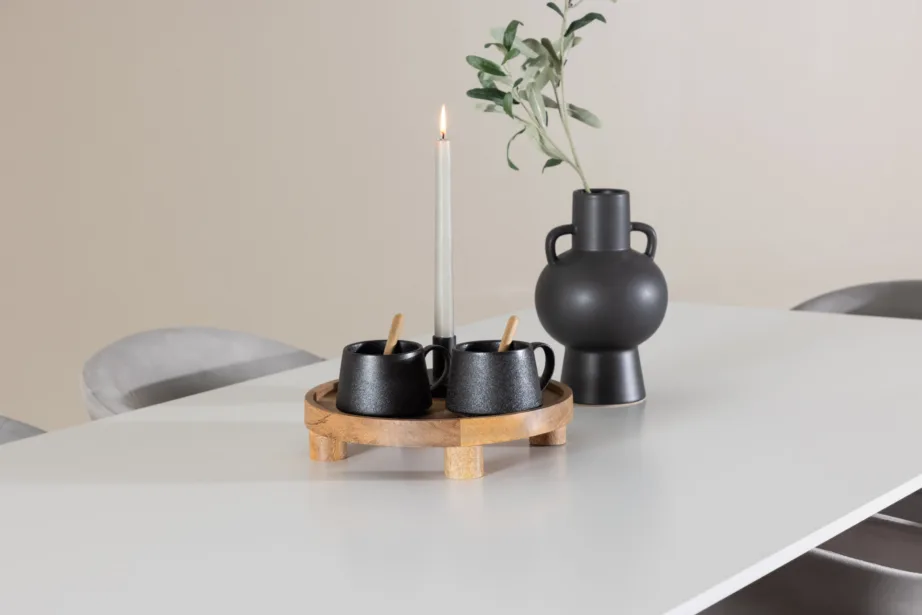 Söögilauakomplekt Silar lauaga ja hallide Evelina samettoolidega (6 kohta, valge MDF, must terasraam), GR24500 – 10