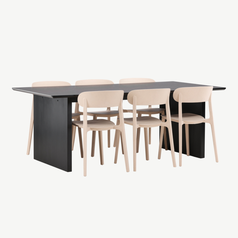 Söögilauakomplekt Vail, must MDF laud ja 6 beeži Åstol tooli, GR22979 – 4