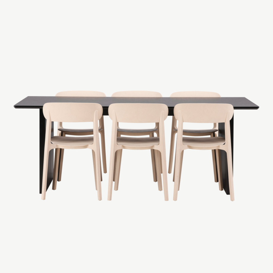 Söögilauakomplekt Vail, must MDF laud ja 6 beeži Åstol tooli, GR22979 – 5