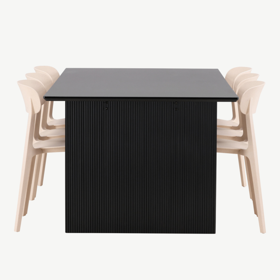 Söögilauakomplekt Vail, must MDF laud ja 6 beeži Åstol tooli, GR22979 – 7