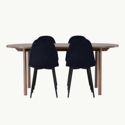 Söögilaud Andy ja 4 musta sametist Polar tooli (MDF, 180x90 cm) - GR23681