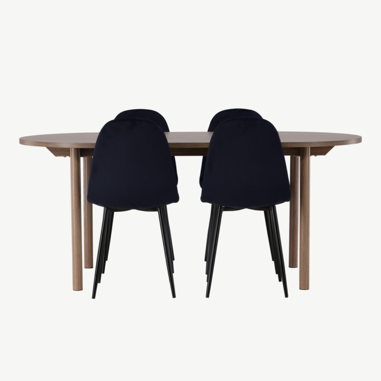 Söögilaud Andy ja 4 musta sametist Polar tooli (MDF, 180x90 cm) - GR23681