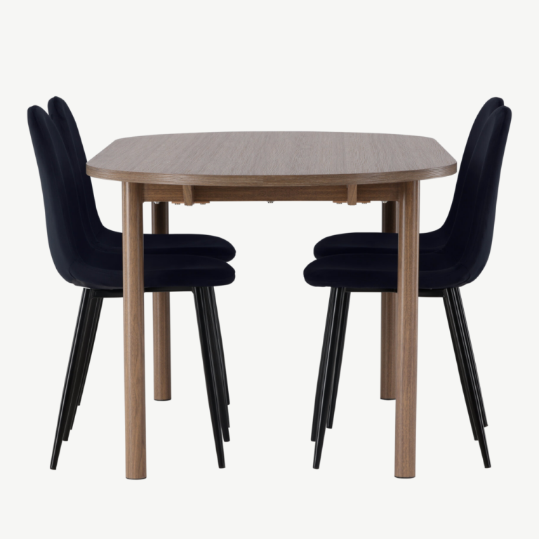 Söögilaud Andy ja 4 musta sametist Polar tooli (MDF, 180x90 cm) - GR23681