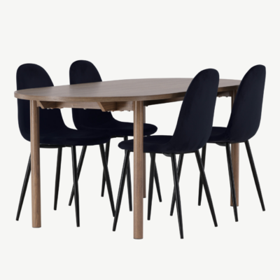 Söögilaud Andy ja 4 musta sametist Polar tooli (MDF, 180x90 cm) - GR23681