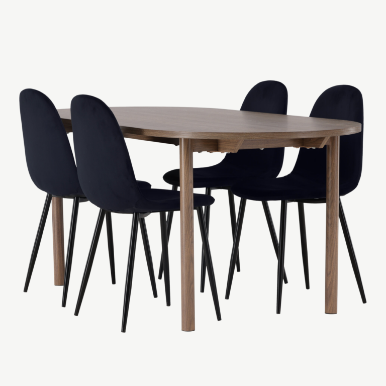 Söögilaud Andy ja 4 musta sametist Polar tooli (MDF, 180x90 cm) - GR23681