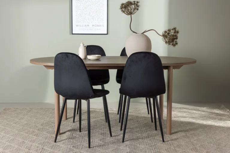 Söögilaud Andy ja 4 musta sametist Polar tooli (MDF, 180x90 cm) - GR23681