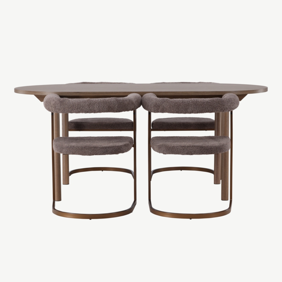 Söögilaud Andy ja neli halli buklee kattega Morning tooli (MDF, terasraam), GR23663 – 2