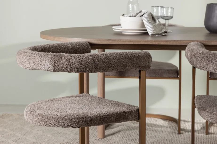 Söögilaud Andy ja neli halli buklee kattega Morning tooli (MDF, terasraam), GR23663 – 6