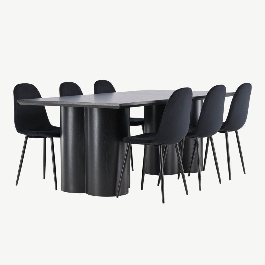 Söögilaud Olivia ja 6 musta velvetkattega Polar tooli komplekt (210×100 cm, MDF), GR24594 – 3
