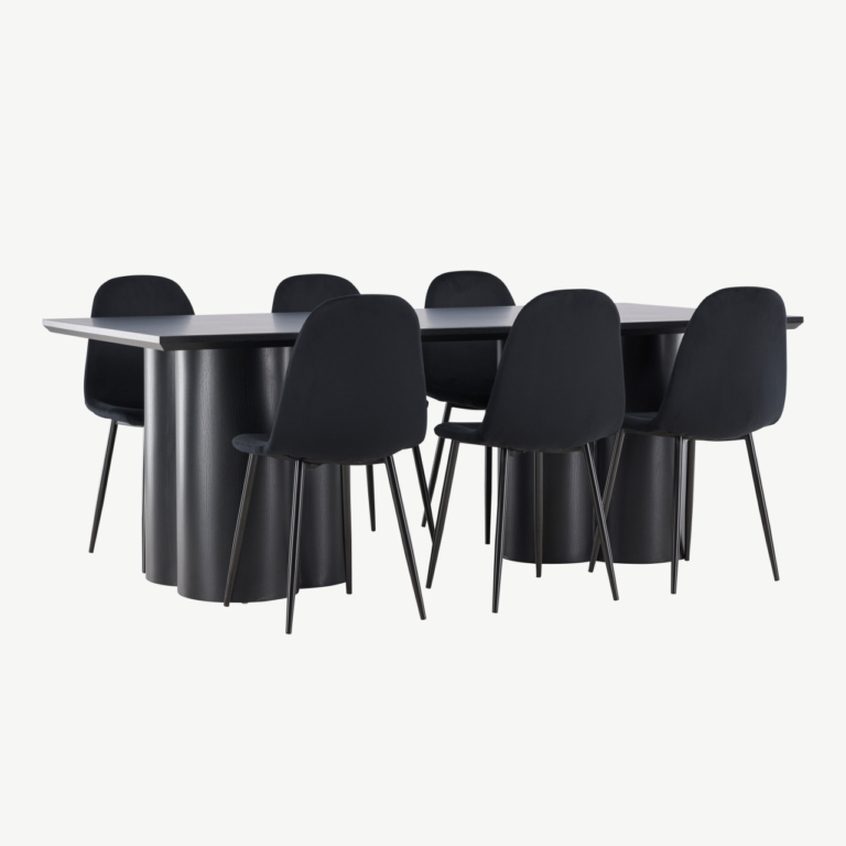 Söögilaud Olivia ja 6 musta velvetkattega Polar tooli komplekt (210x100 cm, MDF) - GR24594