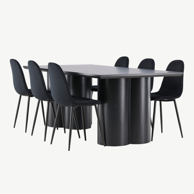 Söögilaud Olivia ja 6 musta velvetkattega Polar tooli komplekt (210x100 cm, MDF) - GR24594