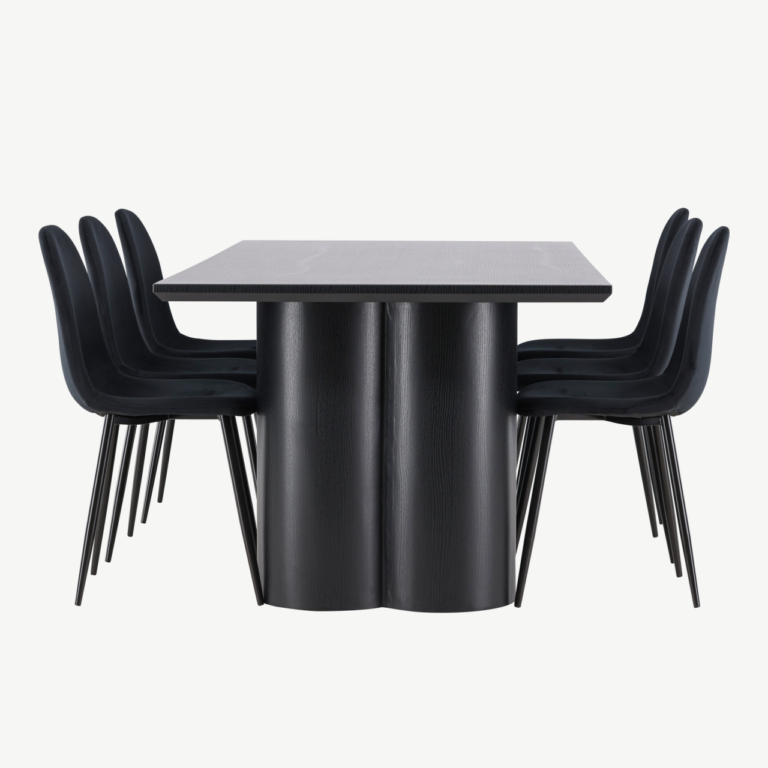 Söögilaud Olivia ja 6 musta velvetkattega Polar tooli komplekt (210x100 cm, MDF) - GR24594