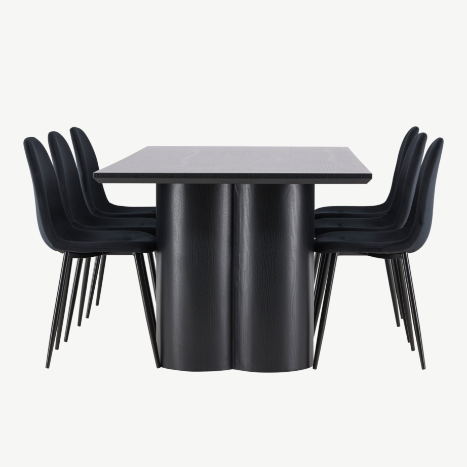 Söögilaud Olivia ja 6 musta velvetkattega Polar tooli komplekt (210×100 cm, MDF), GR24594 – 7