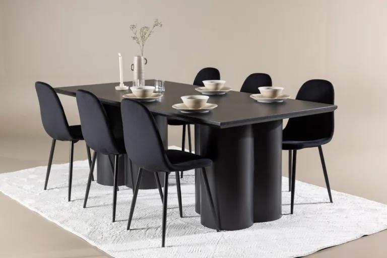 Söögilaud Olivia ja 6 musta velvetkattega Polar tooli komplekt (210x100 cm, MDF) - GR24594