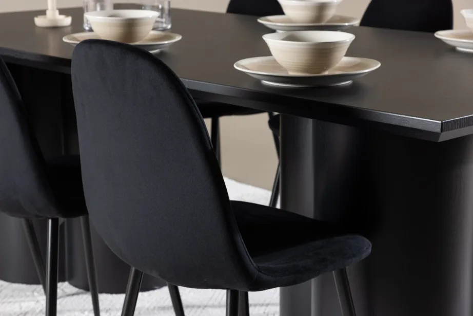 Söögilaud Olivia ja 6 musta velvetkattega Polar tooli komplekt (210×100 cm, MDF), GR24594 – 9