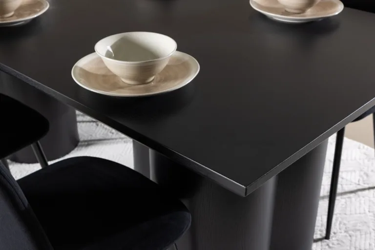 Söögilaud Olivia ja 6 musta velvetkattega Polar tooli komplekt (210x100 cm, MDF) - GR24594